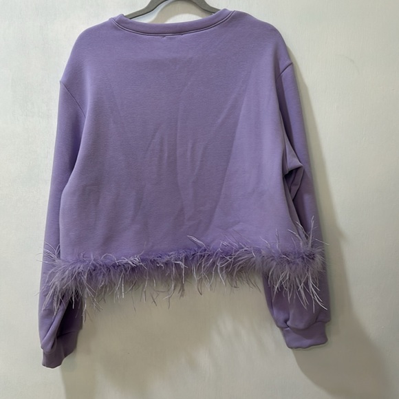 MAINS TRIP FEATHER SWEATSHIRT WOMEN SIZE L PURPLE LONG SLEEVE OVERSIZED - Picture 3 of 11